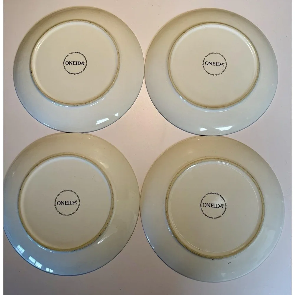 Set of 4 Oneida Jennifer Sosik Chef Capades Stoneware salad dessert plates 8.25